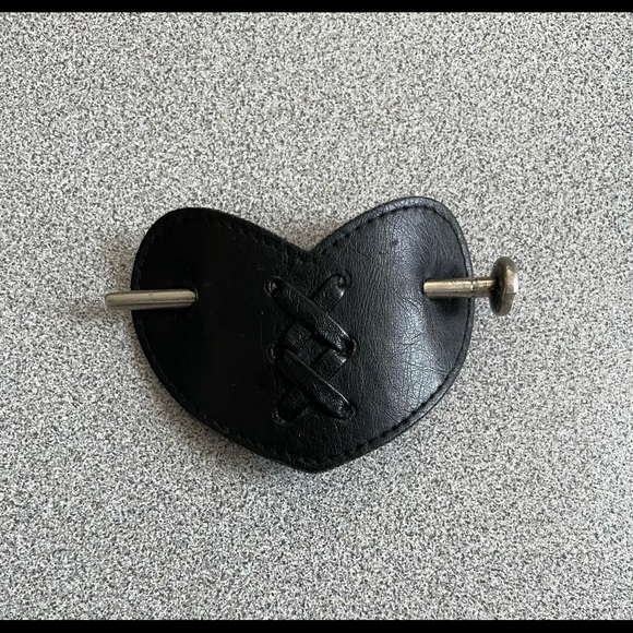 Vintage Black Leather Heart Hair Tie